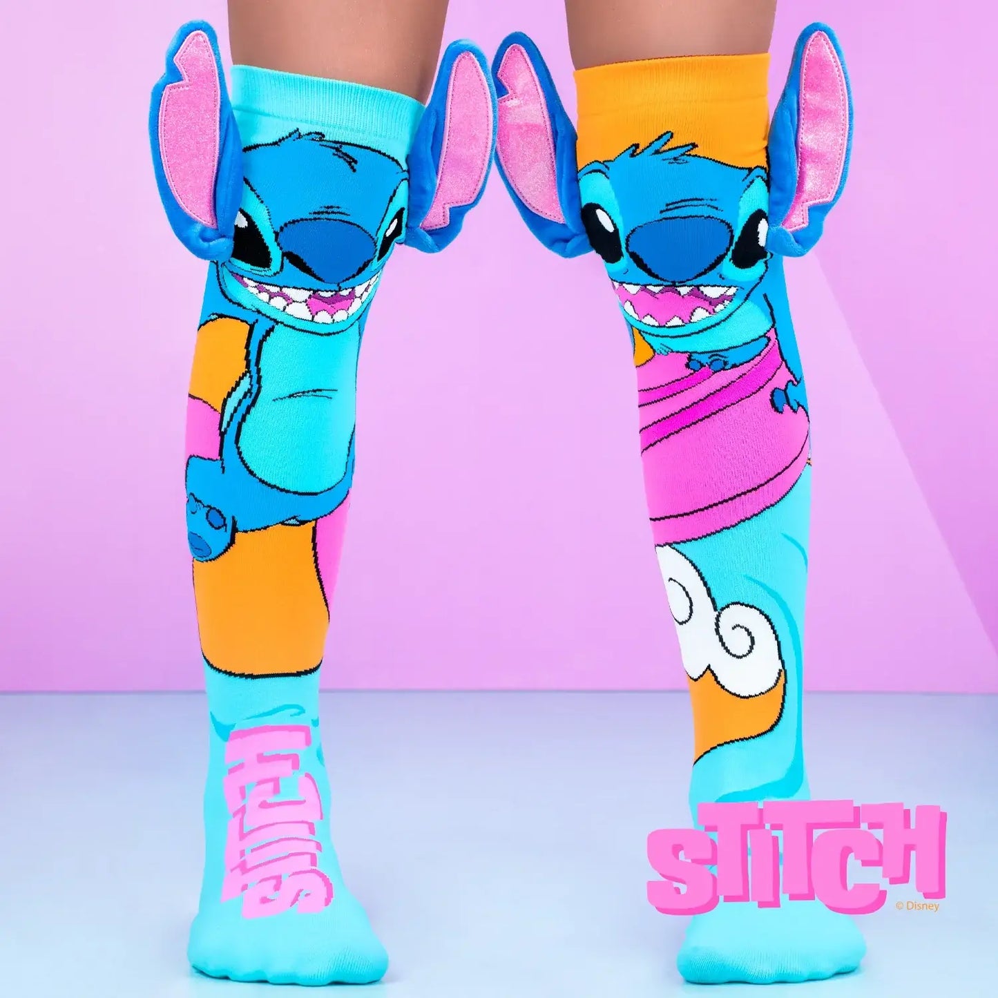 Colorful Madmia kids socks featuring Stitch from Lilo and Stitch with 3D plush ears, perfect for playful style.