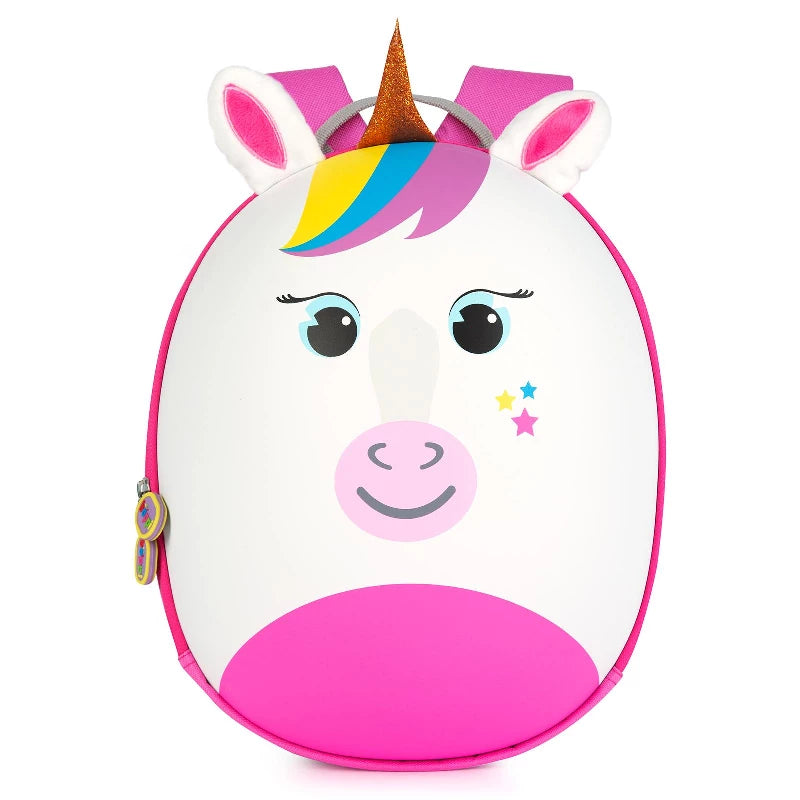 Kids unicorn backpack with 3D details, adjustable straps, and colorful design for little adventurers.