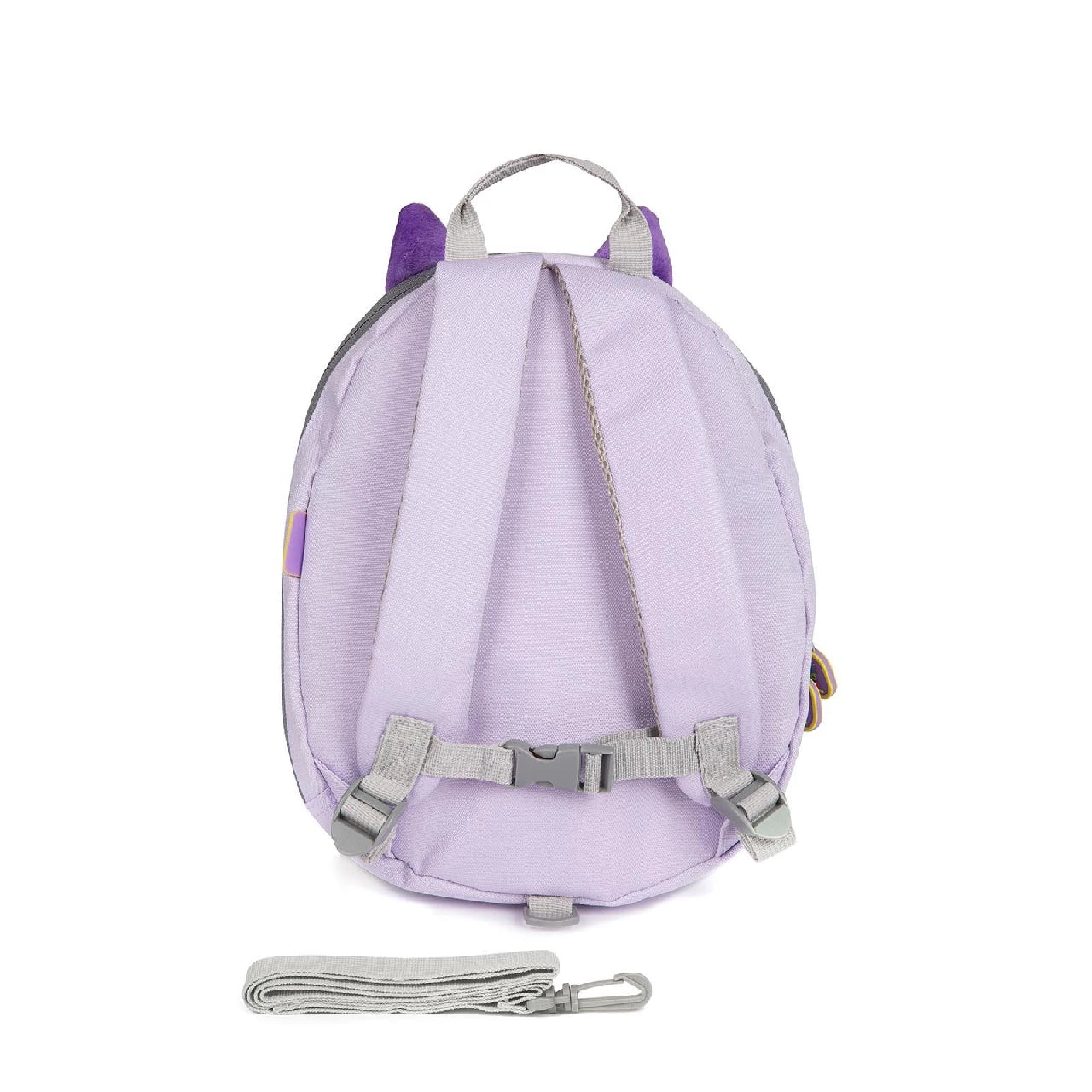 Boppi Tiny Trekker lilac backpack for kids with adjustable straps and buckle, featuring cat ears design.