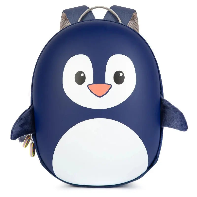 Colorful penguin-shaped kids backpack with 3D flippers and adjustable straps for little adventurers.