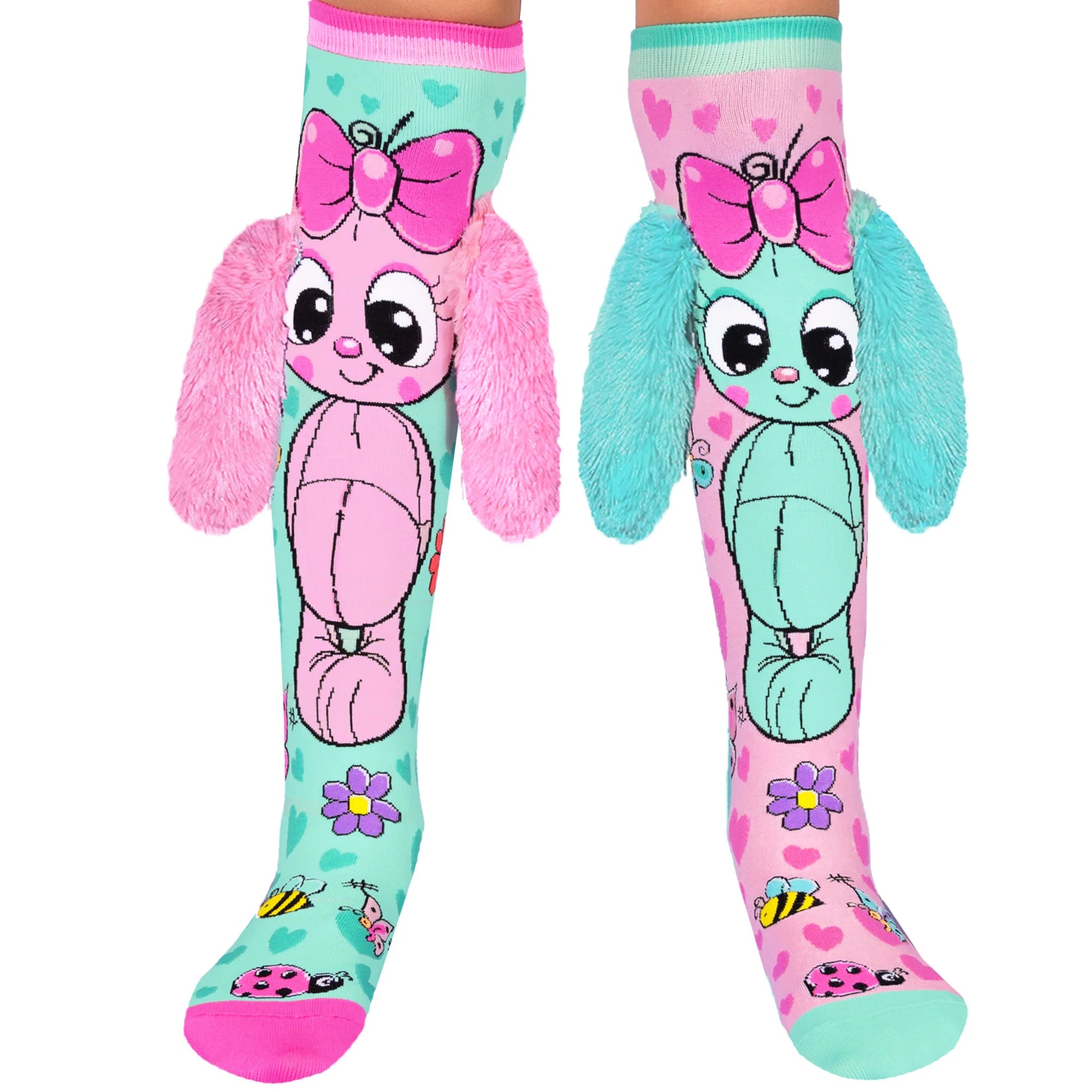 Madmia kids bunny socks with fluffy ears, vibrant colors, perfect for fun sock days, size 2-6.