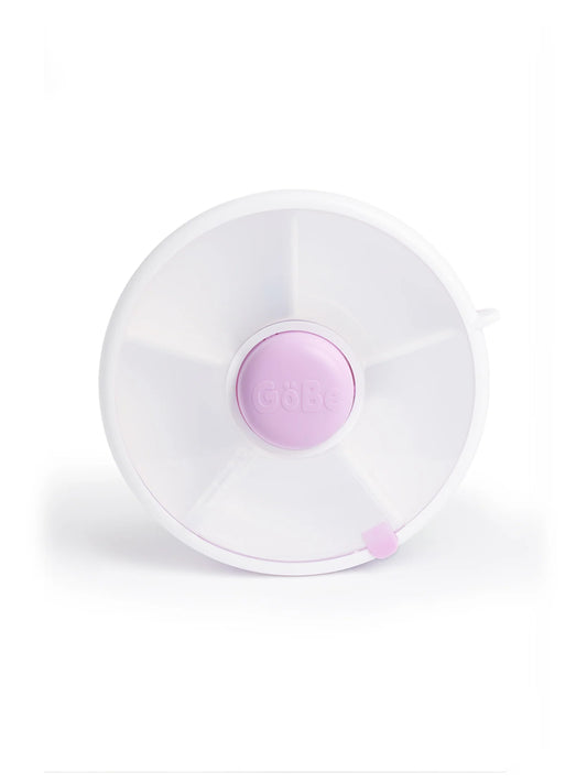 GoBe Snack Spinner for kids in lilac color, designed for easy snack selection and leak-proof storage.