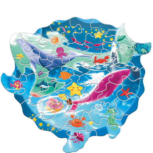 Colorful ocean-themed puzzle for kids featuring various sea creatures, designed to enhance problem-solving skills.