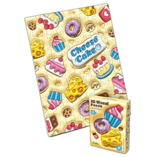 Colorful 3D educational puzzle set featuring desserts, perfect for kids aged 4-8, enhancing creativity and motor skills.