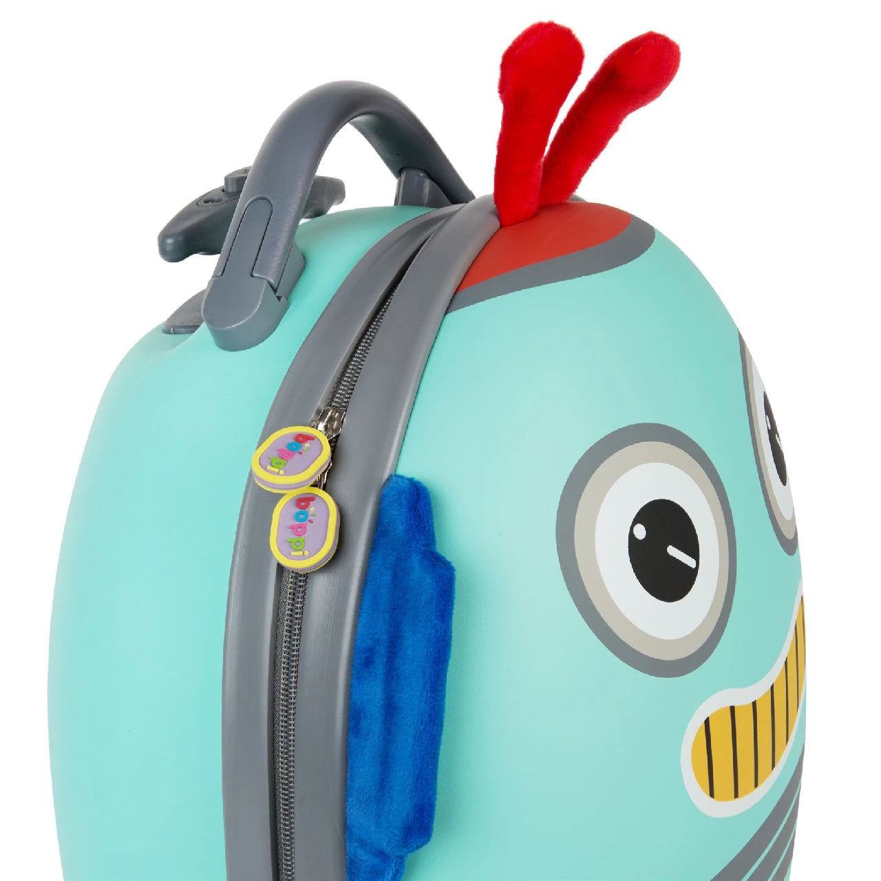 Vaikiškas lagaminas „Robotas“ su ryškiais užtrauktukais, minkštomis detalėmis ir patogia rankena.