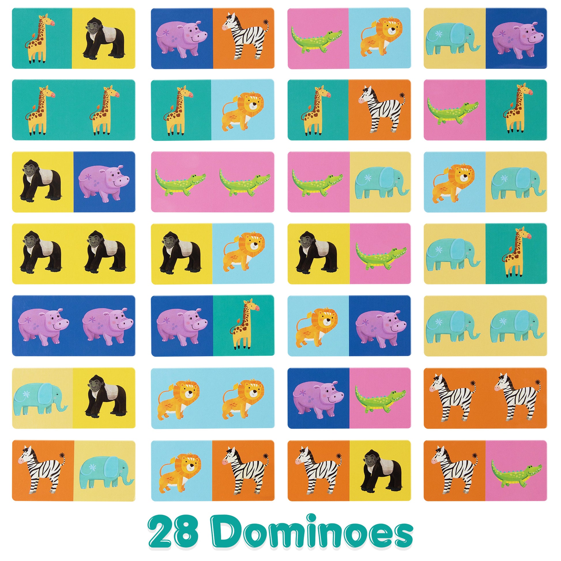 Colorful Boppi Wild Animals domino cards featuring various animals for kids' gameplay.