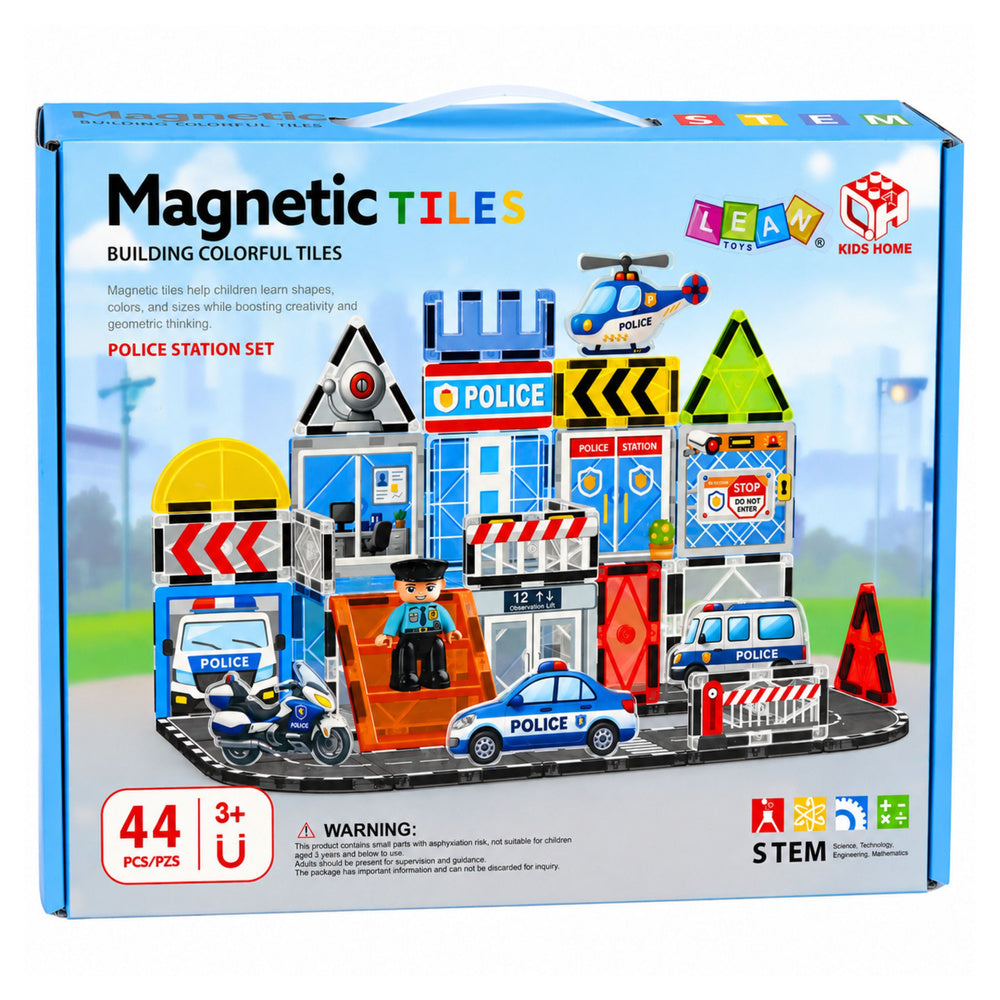 Magnetinės kaladėlės „Policija“ su transportu, 44 dalys