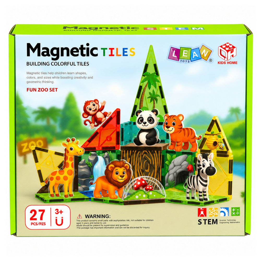 Magnetinės kaladėlės su laukiniais gyvūnais „ZOO“, 27 dalys